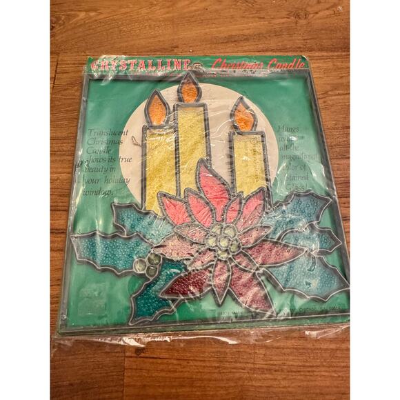 Vntg 1974 Crystalline Christmas Candle See-Through Window Decoration Suncatcher - Picture 1 of 9